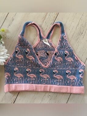 knitty kitty knitt crop top flamingo print size L